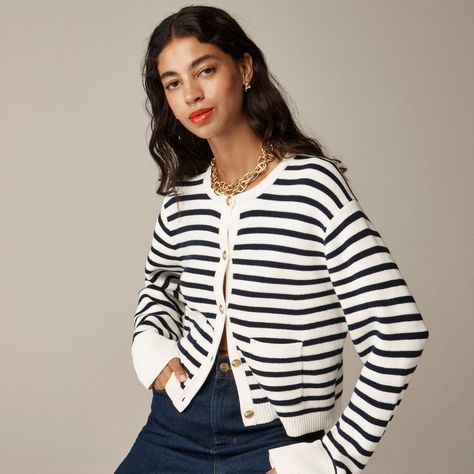 Relaxed Emilie sweater lady jacket in stripe Lady Jacket, Ribbed Sweater Dress, Party Pants, Outfit Formulas, J Crew Men, Summer Outfit Inspiration, Jcrew Women, Christmas 2024, Suit Shop