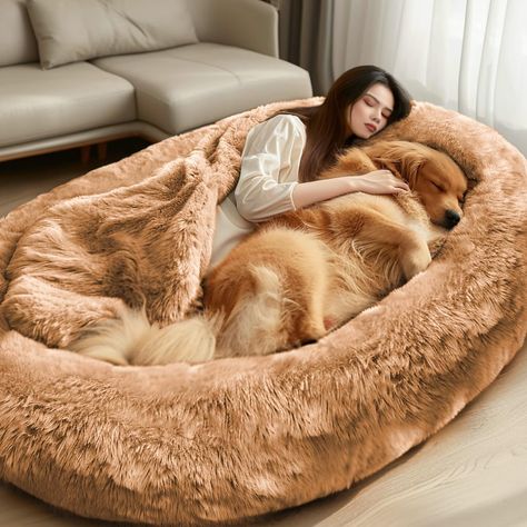 Giant Dog Bed, Dog Bed For Humans, Dog Bean Bag, Giant Dog Beds, Human Dog Bed, Bean Bag Bed, Giant Dogs, Fluffy Blankets, Best Pillow