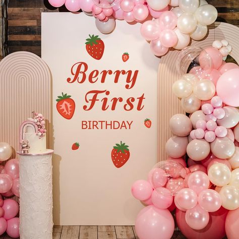 PRICES MAY VARY. GREAT CREATIVE PATTERNS DESIGN - With its creative design featuring the phrase "Berry First Birthday" and added strawberry elements, this party decal brings positive energy to your baby girl birthday party. The charming sweet patterns make the overall decoration more captivating, ensuring a visually appealing setup. ENCHANTING ATMOSPHERE - The Berry first Birthday decal for balloon arch creates an enchanting atmosphere at your baby 1st birthday, adding a touch of elegance with i First Baby Birthday Ideas, Cute 1st Birthday Themes Girl, One Themed Birthday Party Girl, Babys First Birthday Themes, Fruit First Birthday Party, Cute First Birthday Ideas Girl, Strawberry One Year Old Party, One Year Girl Birthday Themes, 1 Year Birthday Party Ideas Girl