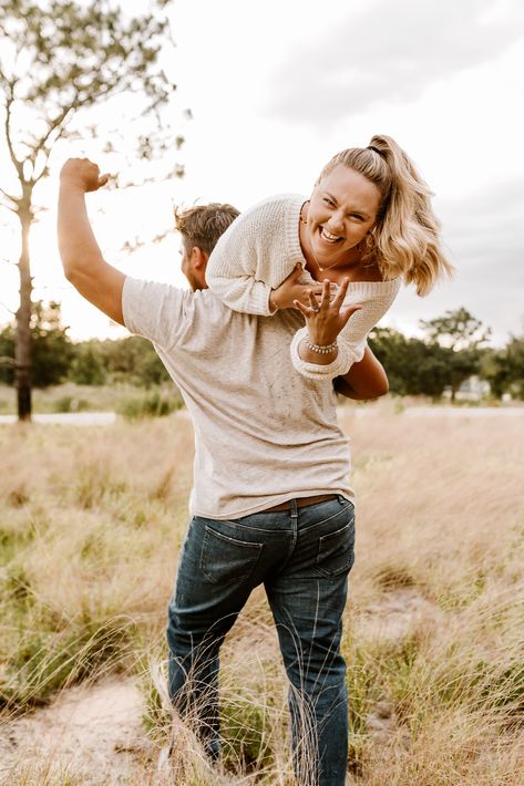 Fun Couples Shoots, Couple Photoshoot Poses Engagement, May Engagement Pictures, Over The Shoulder Engagement Photo, Goofy Engagement Photos Funny, Engagement Photo Must Haves, Engament Announcements Ideas, Cute Engagement Pictures Ideas, Engagement Photoshoot Ideas Casual