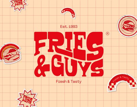 Fries Diner Branding Design, Retro Burger Logo, Burger Branding Design, Fries Logo, Hell Energy, Diner Branding, Bbq Branding, Vegan Kebab, Bbq Logo