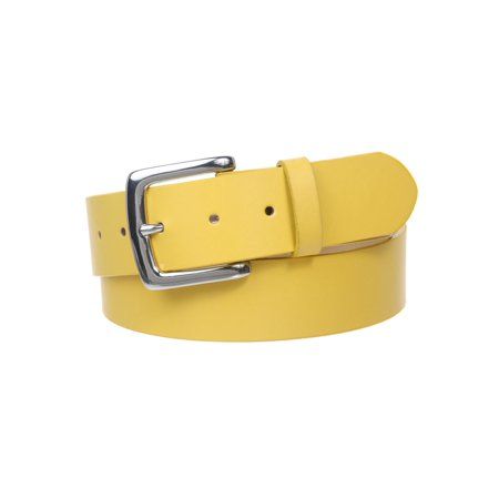 Classic, casual jean belts comes with multiple color collections for your need. It is 1 1/2" (38 mm) in width.There are total of five holes, 1" apart. It is recommended to select size range that is about 2" larger than pants size. Size: XS - 27"~29".  Color: Yellow.  Gender: female.  Age Group: adult. Plain Yellow, Yellow Belt, Leather Jeans, Jean Belts, Classic Casual, Multiple Color, Color Collection, Buy 1, Casual Jeans