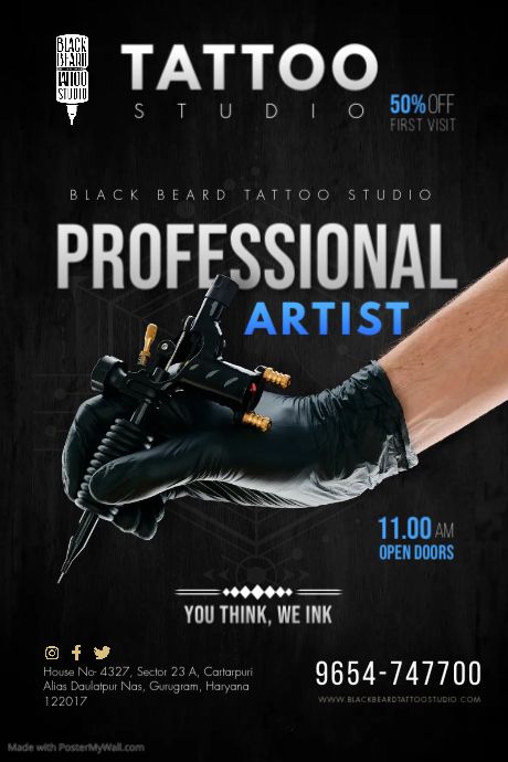 Tattoo Advertising Posters, Tattoo Poster Design Graphics, Tattoo Promotion Ideas, Tattoo Banner Design, Media Tattoo, Ink Removal, Tatto Designs, Tattoo Banner, Instagram Fonts