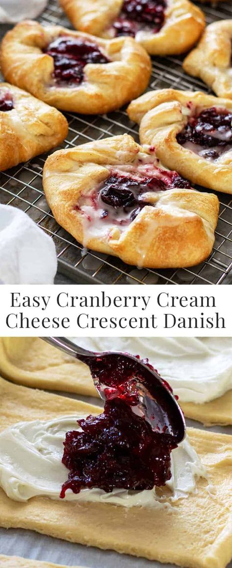 Easy Cranberry Cream Cheese Crescent Danish is a great way to use up leftover cranberry sauce! #EasyBreakfast #ThankgivingLeftovers #Recipe #EasyRecipe #ThanksgivingLeftoverRecipe Cranberry Leftover Recipes, Crescent Danish, Easy Cream Cheese Danish, Danish Pastries, Cranberry Dessert, Danish Recipe, Jellied Cranberry Sauce, Cheese Omelet, Canned Cranberry Sauce