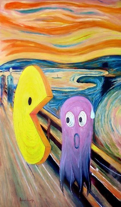 Pacman Painting, Art Parody Funny, The Scream Parody, Le Cri Munch, The Scream Painting, Scream Parody, Scream Painting, Art Parodies, Scream Art