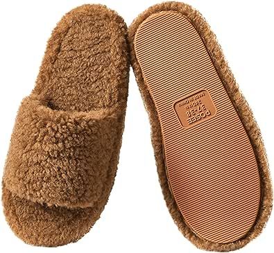 posee Fuzzy Memory Foam Slippers for Women, Fluffy Open Toe Slippers Curly Fur Cozy Flat Spa Slide Slippers Comfy Soft Non-Slip House Shoes Indoor and Outdoor, Warm Gift Cozy Flat, House Slide, Foam Slippers, Toe Slippers, Open Toe Slippers, Bag Insert, Slide Slippers, Slippers For Women, Outdoor Sandals