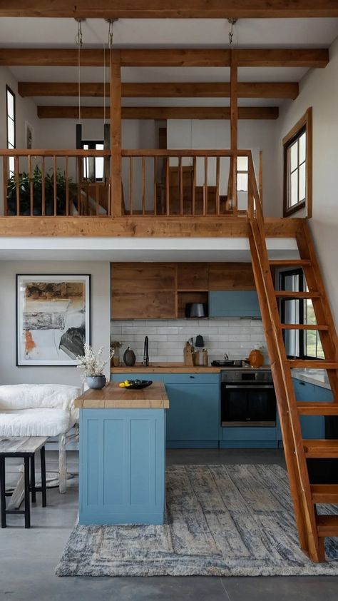 Cozy Chic: 15 Playful Loft House Design Ideas for Small Spaces - Cheerful Talks Tiny House Blueprints With Loft, Two Story House Interior Design, Loft Above Living Room, Small Loft Ideas Upstairs, Tiny House No Loft, Loft Apartment Layout, Small Loft House, Loft Type House, Tiny House Bedroom Ideas