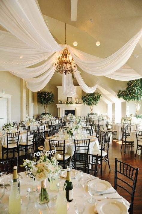 use our site for any color party linens with free shipping both ways. asaplinen.com We post what we have in stock Wedding Elegant Classy, Ceiling Drapery, Country Club Reception, Gold Reception, Golf Wedding, Wedding Ceiling, Reception Photography, Golf Course Wedding, Color Party