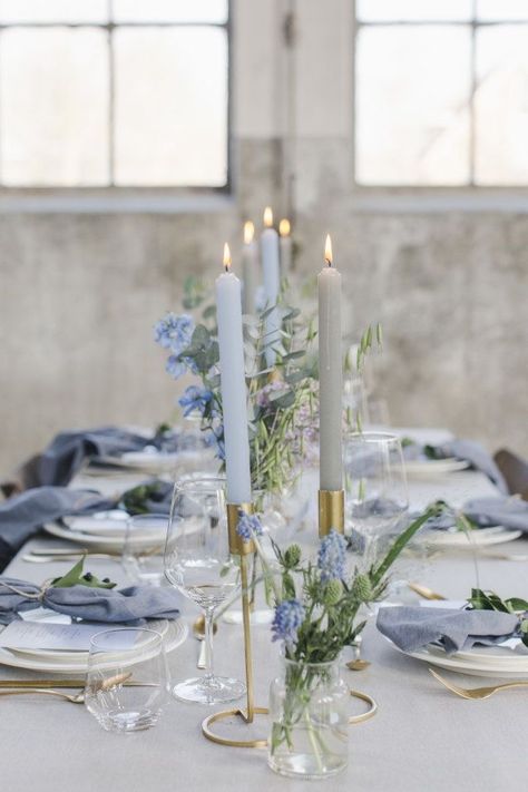 تصميم الطاولة, Blue White Weddings, Light Blue Wedding, Blue Themed Wedding, Dusty Blue Weddings, Blue Bridal, Candle Dinner, Wedding Table Settings, Wedding Mood Board