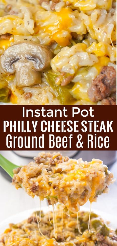 Philly Cheese Steak Ground Beef, Instant Pot Philly Cheese Steak, Quick Ground Beef Recipes, Food Valentines, Beef Recipe Instant Pot, Ground Beef And Rice, Vegetarian Grilling, Healthy Ground Beef, Easy Ground Beef