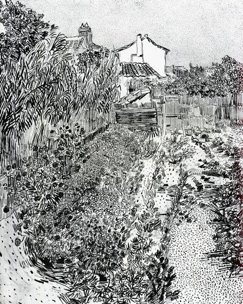 ART & ARTISTS: Vincent van Gogh drawings - part 3 Van Gogh Drawings, Garden With Flowers, Theo Van Gogh, Van Gogh Landscapes, Artist Van Gogh, Vincent Willem Van Gogh, Master Artists, Vincent Van Gogh Art, Vincent Van Gogh Paintings