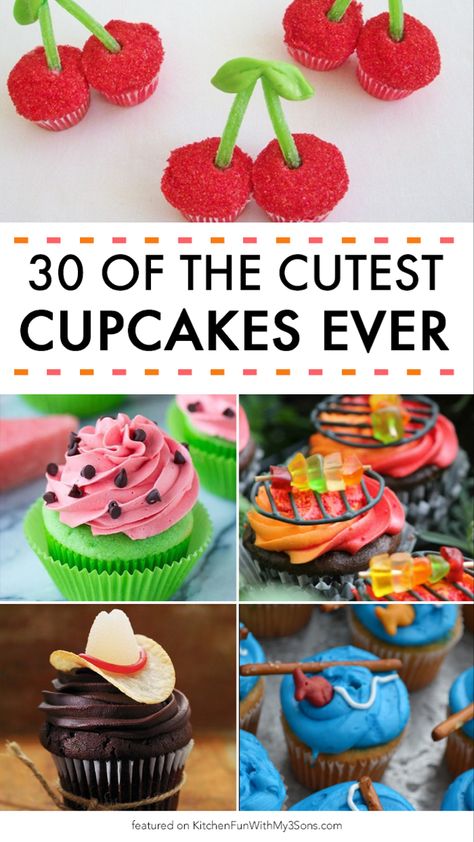 30+ of the BEST Cupcake Ideas & Recipes! Cream Filled Cupcakes, Recipes Cupcakes, Best Cupcake, Summer Cupcakes, Fun Cupcake Recipes, Kid Cupcakes, Cupcake Cake Designs, Cupcake Wars, Funny Ideas