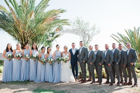 Navy Blue And Gray Tuxedo Wedding, Blue And Gray Wedding Colors, Dusty Blue Wedding Party Attire, Dusty Blue And Gray Wedding Theme, Blue And Gray Wedding Theme, Shades Of Blue Wedding Party, Grey Tux Wedding, Blue Grey Wedding Colors, Gray Wedding Theme