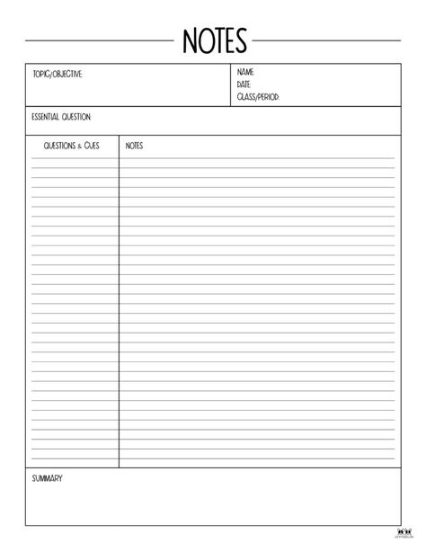 Printable-Cornell-Notes-Template-7 Cornell Note Taking Template, Printable Notes Templates, Homework Template, Math Template, Study Guide Template, Notes Templates, Cornell Notes Template, Cornell Notes, School Template