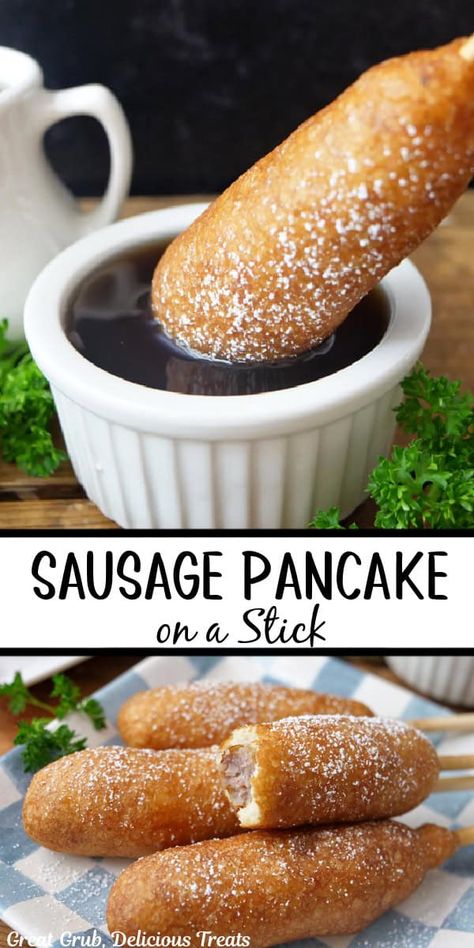 Pancakes Eggs And Sausage, Sausage Pancakes On A Stick, Sausage Pancakes, Homemade Pancake Batter, Sausage On A Stick, Pancakes On A Stick, Pancake Sausage, Homemade Pancake Mix, Yummy Pancake Recipe