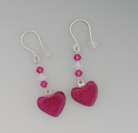 Pink Heart Earrings Valentine Earrings Dichroic Glass by GlassCat Clay Valentine, Beaded Hearts, Valentine Earrings, Pink Heart Earrings, Dichroic Glass Earrings, Fused Glass Earrings, Patchwork Heart, Valentines Earrings, Earrings Beaded