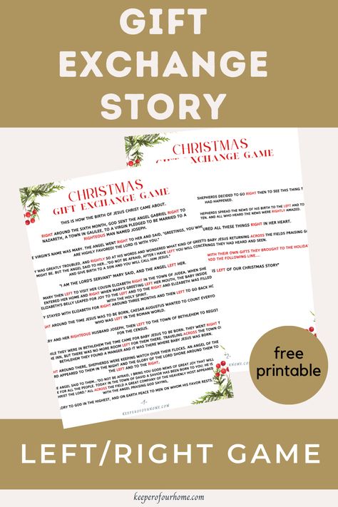 Nativity Gift Exchange Game, Pass The Present Christmas Story, Christmas Story Gift Exchange Game, Gift Exchange Story Left Right, Christmas Gift Exchange Story, Left Right Christmas Game Free Printable Gift Exchange, Left Right Across Christmas Game, Left Right Christmas Game Free Printable, Christmas Gift Swap Games