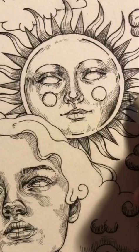 Hippie Tattoo, Sun Drawing, Weird Drawings, Unicorn Wallpaper, Vintage Poster Art, Hippie Art, Dreamy Art, Art Drawings Sketches Simple, Sun And Moon