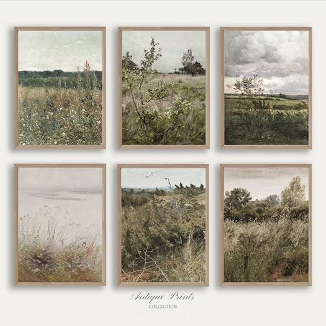 French Country Wall Art, Rustic Cottage Decor, Countryside Paintings, Wildflower Field, Living Room Prints, Rustic Cottage, Unframed Art Prints, Vintage Landscape, Gallery Wall Set