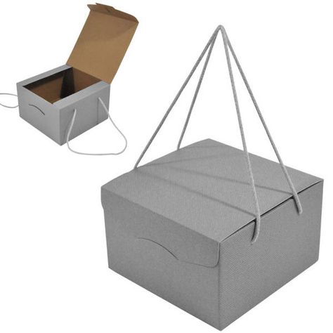 Silver Hamper Box with Handles - GiftBagShop.co.uk Box Bag Packaging, Packing Box Design, Luxury Box Design, Cake Boxes Packaging, Bakery Packaging Design, Hamper Box, Hamper Gift, Fruit Packaging, Hamper Boxes