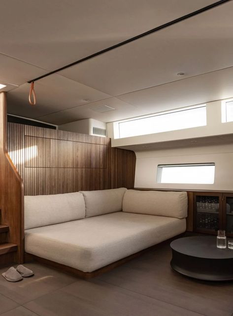 Norm Architects creates warm yet minimalist interior for Y9 sailing yacht Comfy Corner Sofa, Luxury Yacht Interior, Boat Interior Design, Sailboat Interior, Yacht Interior Design, Wooden Partitions, Yacht Interior, Boat Interior, Zaha Hadid Architects