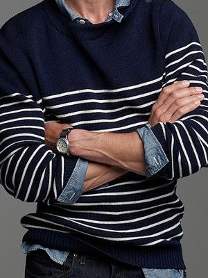 :: navy blue stripes :: Nautical Sweater, Nautical Stripes, Sharp Dressed Man, Herren Outfit, Mode Masculine, Well Dressed Men, Gentleman Style, Spring Trends, 여자 패션