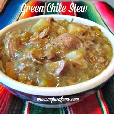 New Mexico Green Chile Pork Slow Cooker Stew - My Turn for Us New Mexico Pork Green Chili, Green Chili Pork Stew, Green Chile Pork, Hatch Green Chili Recipe, Hatch Chili Recipes, Pork Stew Meat, Green Chili Stew, Pork Stew Recipes, Green Chili Pork