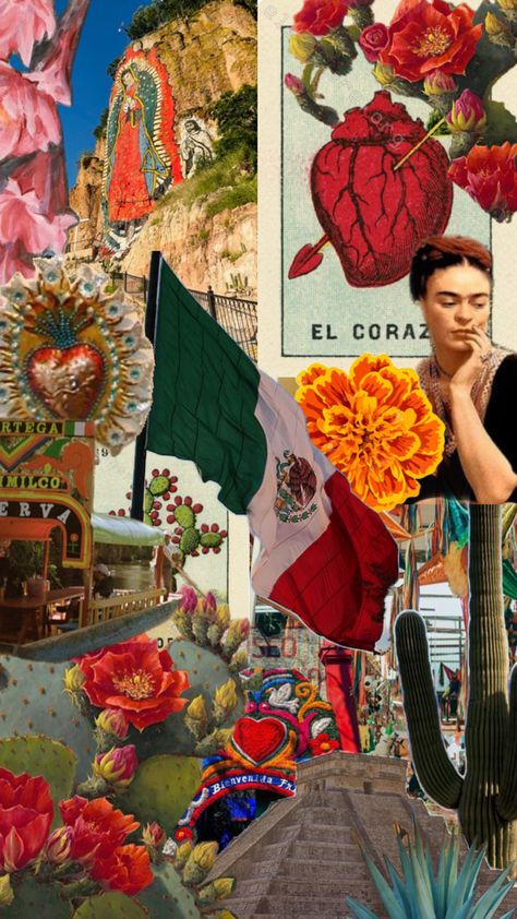 Michoacan Mexico Art, Mexican Culture Wallpaper, Mexican Collage Art, Mexican Cute Wallpaper, Mexican Flowers Aesthetic, Mexico Collage Wallpaper, Mexico Culture Aesthetic, Mexican Asthetic Picture, Mexico Poster Board Project