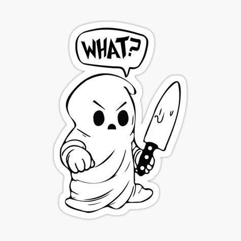 Knife Sticker, Pun Costumes, Ghost Puns, Holding Knife, Holding A Knife, Not Amused, Halloween Inspo, Black Artists, Puns