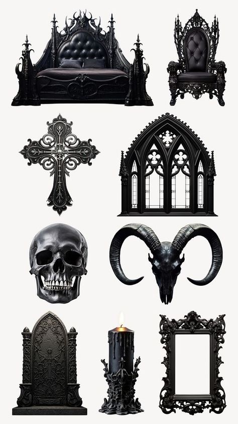 Gothic object element set remix | premium image by rawpixel.com / Aom W. Gothic Design Elements, Gothic Moodboard Aesthetic, Gothic Paper Crafts, Gothic Game Room, Goth Mural, Gothic Objects, Goth Graphic Design, Gothic Graphic Design, Dark Graphic Design