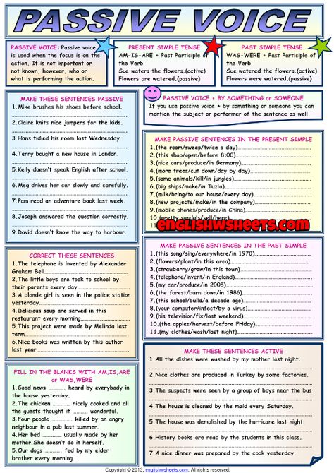 Present And Past Passive Worksheet, Passive Voice Past Simple Worksheet, Present Simple Passive Worksheet, Past Simple Passive Worksheet, Past Passive Worksheet, Passive Worksheet, English For Students, Presente Simple, English Grammar Notes