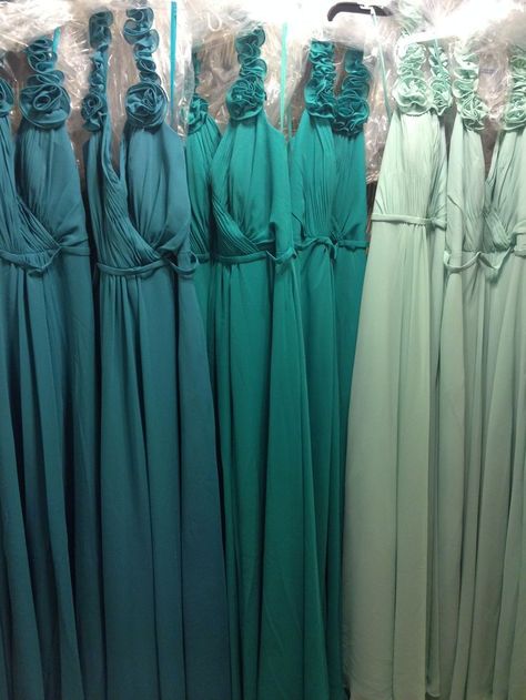 Shades of Teal Bridesmaid Dresses - Charleston Crafted Wedding Schemes, Bff Wedding, Mint Bridesmaid, Teal Bridesmaid, Bridesmaids Gowns, Turquoise Bridesmaid Dresses, Teal Bridesmaid Dresses, Suits Groom, Wedding Themes Summer