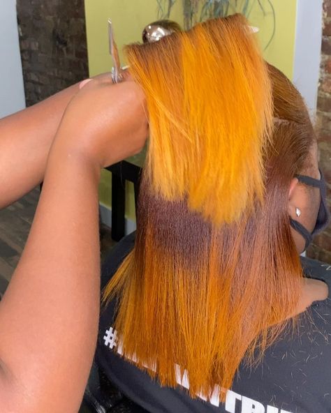 Orange Ombre Hair, Ombre Short Bob, Colorful Wigs, Dry Natural Hair, Wild Hair Color, Hair Colorful, Silk Press Natural Hair, Hair Color Orange, Natural Hair Salons