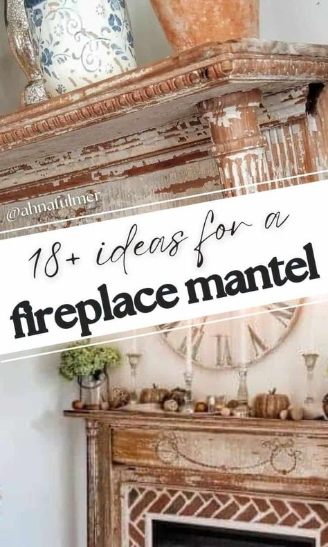 Add a touch of old-world charm to your home with this gallery of 18+ Antique Fireplace Mantel Decor Ideas. Tap on this pin to get this inspiration and more with Ahna Fulmer // HammersNHugs.com. #fireplace #fireplacemantel #decorideas Fireplace Mantel Decor Ideas, Reclaimed Fireplace Mantel, Antique Fireplace Mantel, Antique Fireplace Mantels, White Mantel, Mantel Decor Ideas, Vintage Fireplace, Small Fireplace, Faux Beams