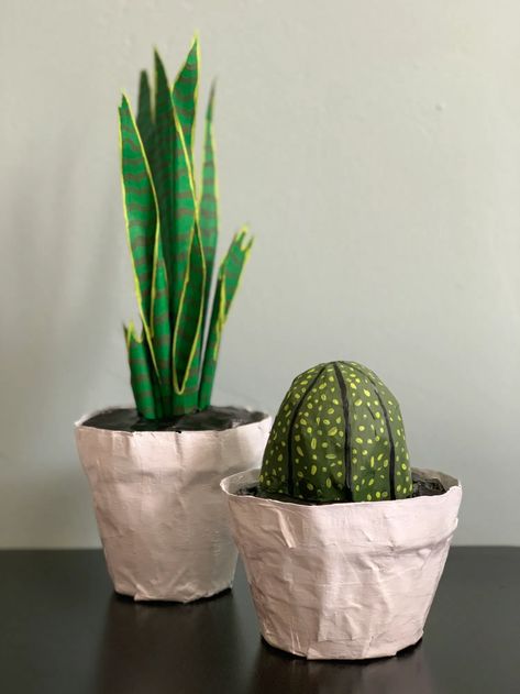 Upcycle Final Report: Papier-Mâché Plants – Aesthetics of Design Paper Mache Cactus, Paper Mache Plants, Crafts Aesthetic, Cactus Craft, Paper Garden, Sculpture Inspiration, Cactus Planter, Paper Mache Sculpture, Paper Mache Crafts