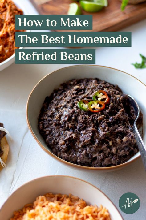 Refries Black Beans Recipe, Refried Black Beans Recipe, Black Bean Recipes Easy, Canned Beans Recipe, Vegan Refried Beans, Refried Black Beans, Black Beans Recipe, Homemade Refried Beans, Refried Beans Recipe