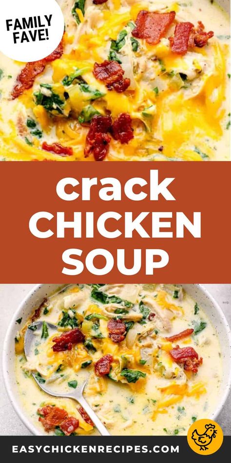 This one-pot, 30-minute, creamy crack chicken soup recipe is unbelievably flavorful, addictive, and easy to make! It's the ultimate comfort dinner, filled with bacon, ranch, shredded chicken, cream cheese, and a delicious broth. Tender Shredded Chicken, Bowl Chicken, Soup Recipes Slow Cooker, Crock Pot Soup, Chicken Soup Recipes, Crockpot Recipes Slow Cooker, Easy Soups, Easy Soup Recipes, Chicken Tacos