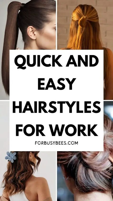 quick and easy hairstyles for work Quick Hair Ideas For Work, Women Simple Hairstyle, Hairstyles For Medium Length Hair Office, Professional Styles For Long Hair, Quick Hairstyles For Office, Easy Business Hairstyles For Women, Cute Corporate Hairstyles, Professional Up Dos Hairstyles, Hair Styles For Business Women