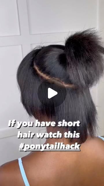 Half Wig Ponytail Hairstyles, Inside Ponytail Weave, Hairstyles With Fake Ponytails, How To Style Short Hair Ponytail, Glue In Ponytail Weave, Black Women Clip In Hairstyles, Ponytail Hairstyles On Short Hair, How To Do A Ponytail With Short Hair, Natural Ponytails For Black Hair Short