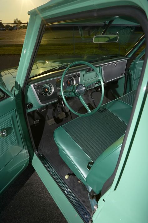 Holley’s 1967 Chevy C10 Shop Truck – Engine Swap Depot 1967 Chevy Truck, Light Green Interior, C10 Interior, 1967 Chevy C10, Crate Motors, C10 Chevy Truck, Shop Truck, C10 Trucks, Green Interior