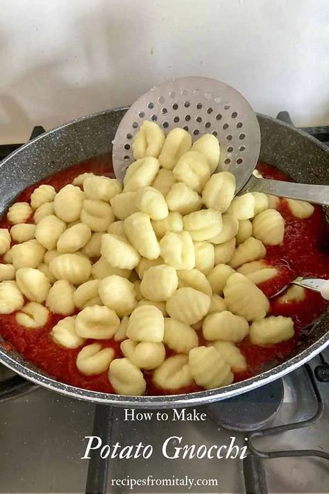 Traditional Potato Gnocchi Recipe- Recipes from Italy Red Potato Gnocchi, How To Cook Potato Gnocchi, Recipes Using Potato Gnocchi, Potato Gnocchi Recipes, Recipe Gnocchi, Homemade Potato Gnocchi, Gnocchi Recipes Easy, Recipes From Italy, Gnocchi Recipes Homemade