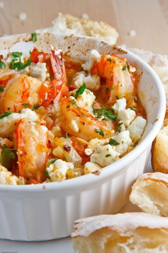 Greek-baked Shrimp with Feta & Garlic...yes! Shrimp With Feta, Shrimp Saganaki, Baked Shrimp, Think Food, Slow Food, Fish Dishes, Ceviche, Seafood Dishes, Greek Recipes