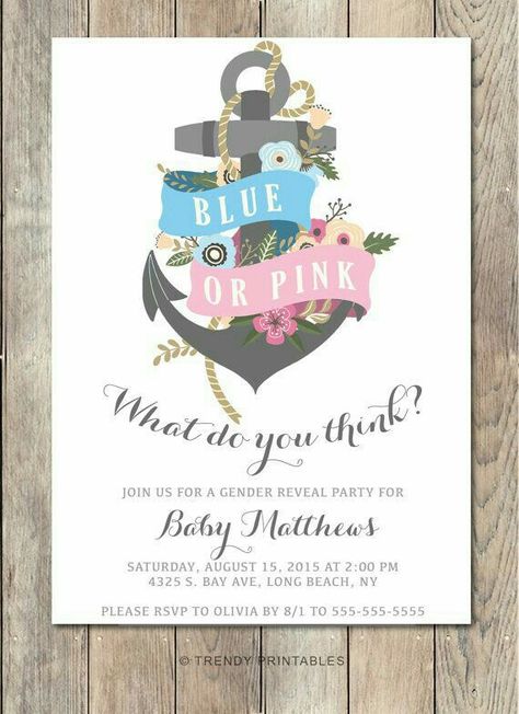 Nautical Gender Reveal, Pink Gender Reveal, Gender Reveal Box, Nautical Invitations, Pregnancy Gender, Gender Reveal Party Invitations, Gender Reveal Ideas, Gender Party, Business Invitation