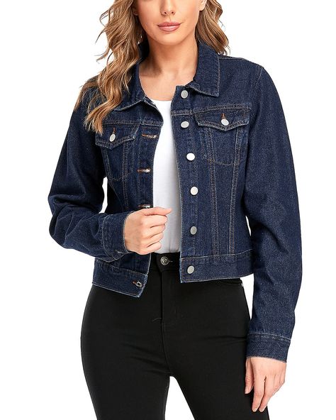 PRICES MAY VARY. Cotton Imported Button closure Machine Wash 100% COTTON MATERAL:Women Jean Jacket is Made of 100% Cotton, This Denim Jean Jackets is made of soft and comfortable fabric, Durable Denim offers comfort, mobility, and versatility. This denim jacket offers a unique range of motion for guaranteed comfort. CROPPED JACKETS FEATURE: Constructed with comfort in mind, this women's jean jackets has a classic fit. Collar, Rolled long sleeve, Two chest pockets, Cropped length, slim-fit cut, b Jeans Coat Jackets, Jackets Cropped, Cropped Jackets, Cropped Jean Jacket, Jacket Outfit Women, Womens Cropped Jeans, Crop Jean Jacket, Jacket With Pockets, Jean Jacket Women