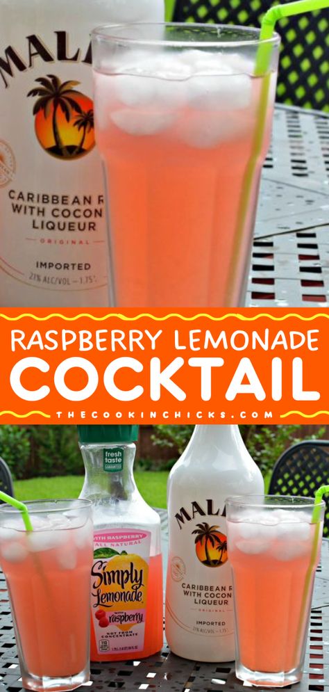 Make a pitcher of this raspberry lemonade cocktail recipe! Mixed with Malibu rum, this easy, fun summer cocktail is refreshing. Plus, it's versatile! Complete your Labor Day party ideas with this fruity alcoholic drink! Raspberry Lemonade Alcohol Drinks, Easy Yummy Alcoholic Drinks, Vacation Alcohol Drinks, Fruity Drinks With Alcohol Easy, Mixed Drinks Alcoholic Large Batch, Alcohol Lemonade Drinks, Pitcher Of Cocktails, Easy Mix Drinks Alcohol, Jug Drinks Alcoholic