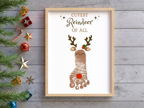 Christmas Footprint Crafts, Reindeer Footprint, Baby Christmas Crafts, Footprint Craft, Reindeer Craft, Christmas Crafts For Toddlers, Footprint Crafts, Budget Crafts, Handprint Craft