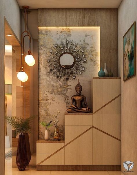 Water Body In House Entrance, Bedroom Ideas Spiritual, Small Foyer Ideas Entryway Indian, Small Foyer Ideas Entryway Entrance, Spiritual Girlies, Foyer Ideas Entryway Indian, Entryway Decor Indian, Indian Room Decor, Deco Zen