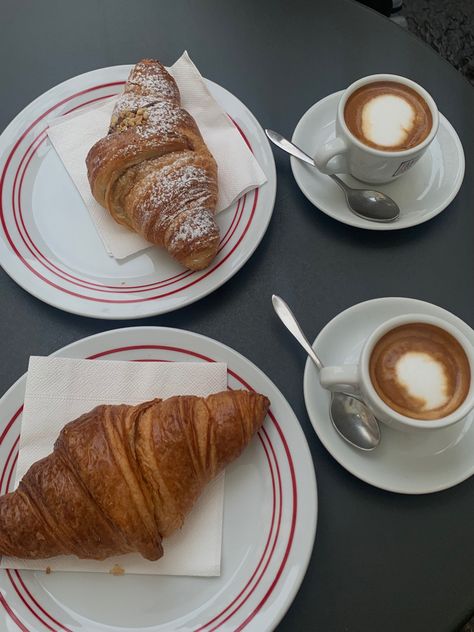 croissants and coffe=❤️‍🔥 Italy Morning Aesthetic, Breakfast In Italy Mornings, Italy Breakfast Aesthetic, Italian Breakfast Aesthetic, European Breakfast Ideas, Aesthetic Breakfast Pictures, Breakfast Aesthetic Restaurant, Dolci Aesthetic, Breakfast Date Aesthetic