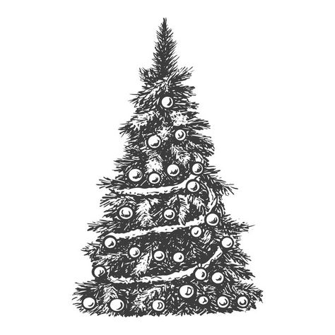 Christmas Tree Illustration Drawings, Sapin Illustration, Christmas Tree Sketch, Black And White Christmas Tree, Christmas Black And White, Christmas Tree Drawing, Random Products, Black And White Christmas, Tree Sketches