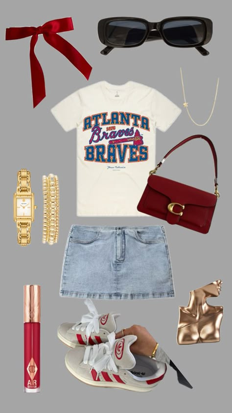 Atlanta Braves Outfit, Braves Game Outfit, College Football Game Outfit, College Gameday Outfits, Tailgate Outfit, Estilo Hippy, Football Game Outfit, Baseball Outfit, Outfit Inspo Casual